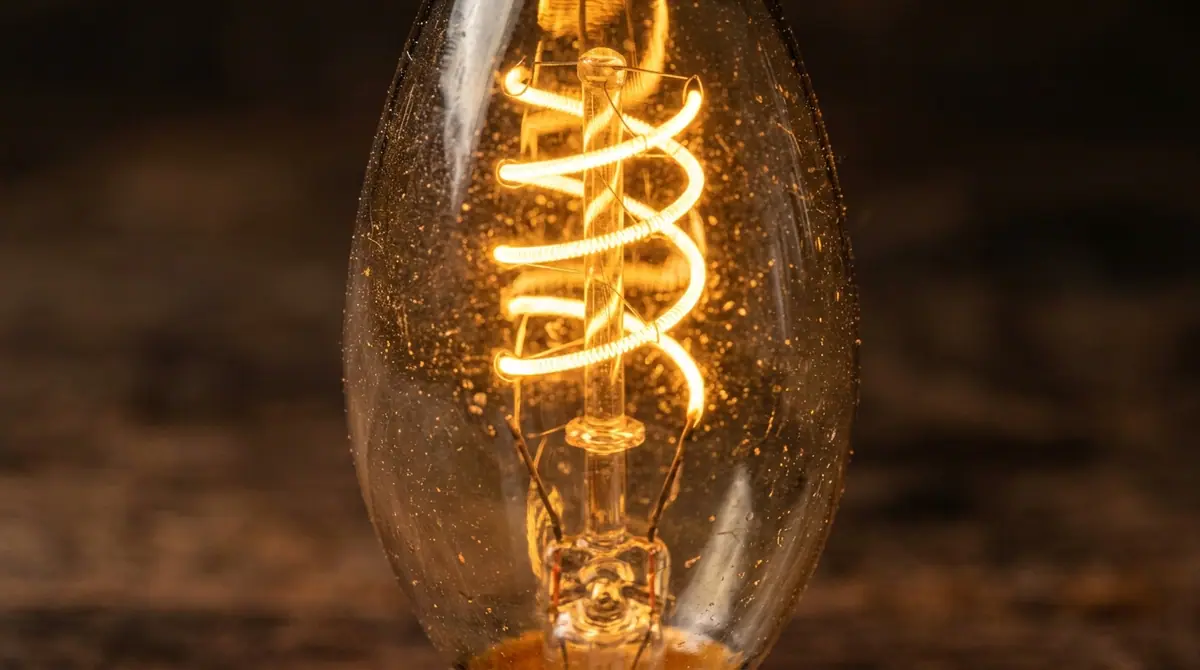 Amber glass bulb glowing filament