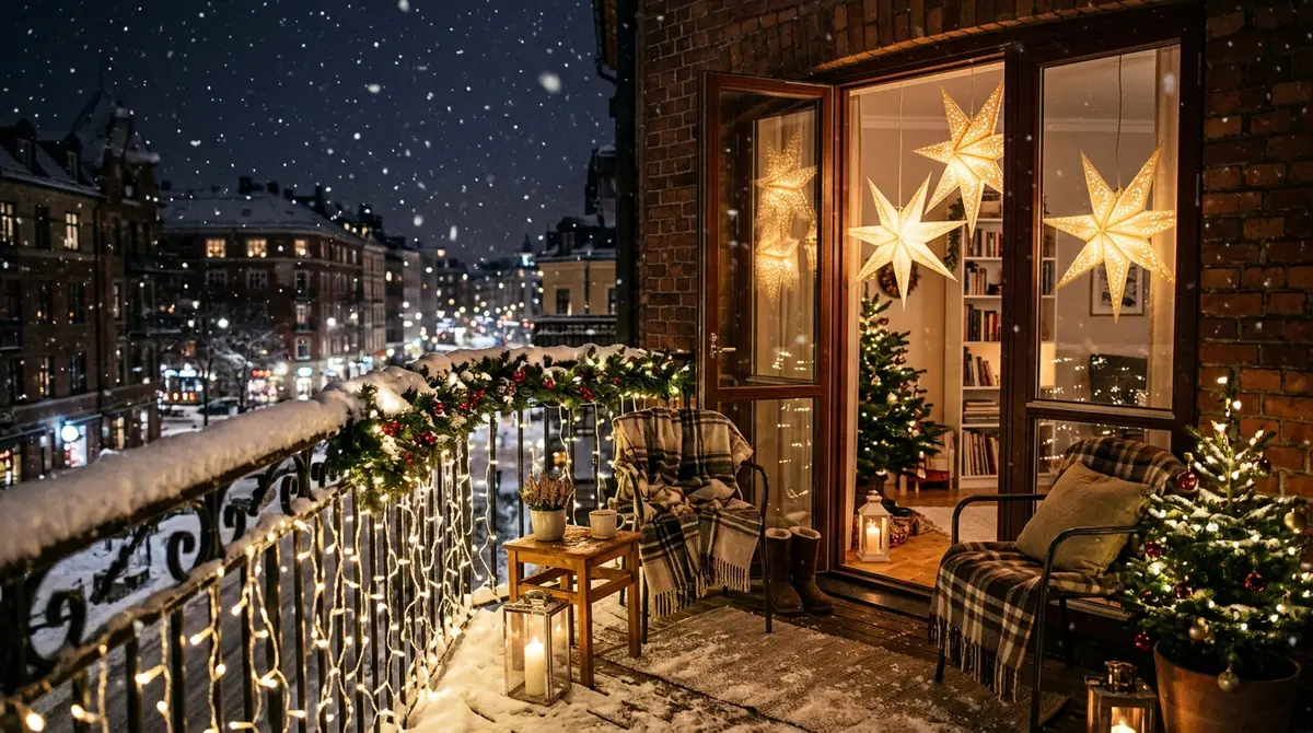 Balcony decorated for christmas