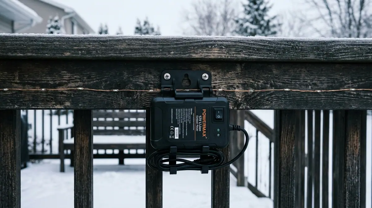 Battery pack mounted on railing