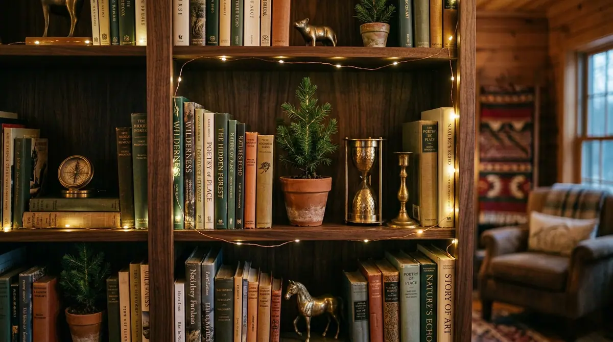 Bookshelves with books and decor