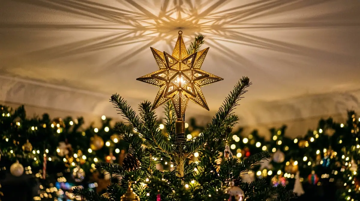 Brass star on pine tree