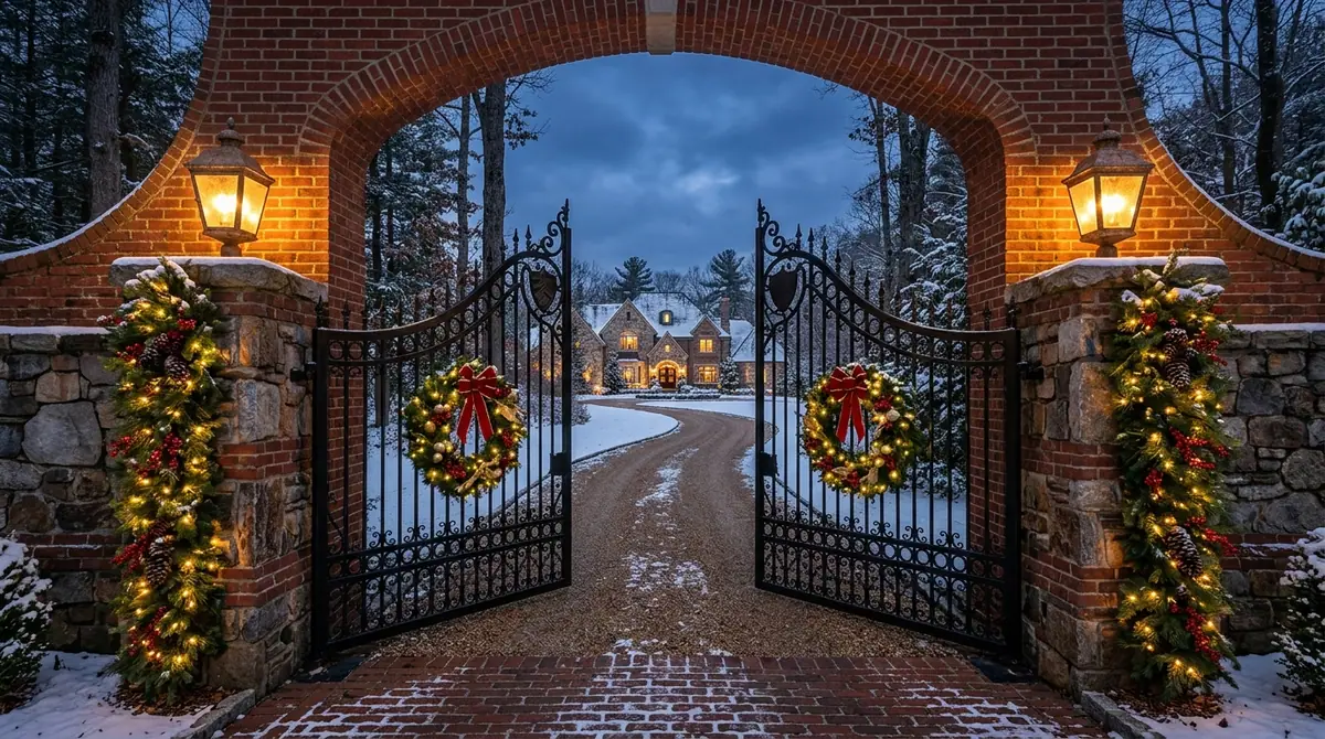 Brick estate entrance gate decor