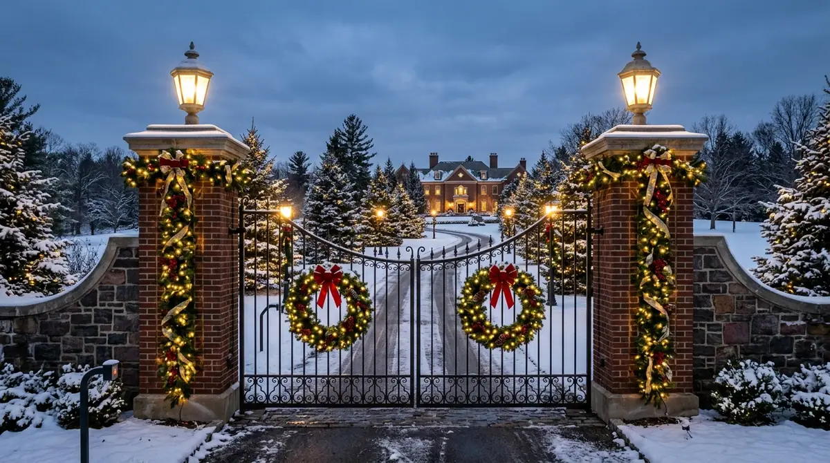 Brick estate entrance gate decor