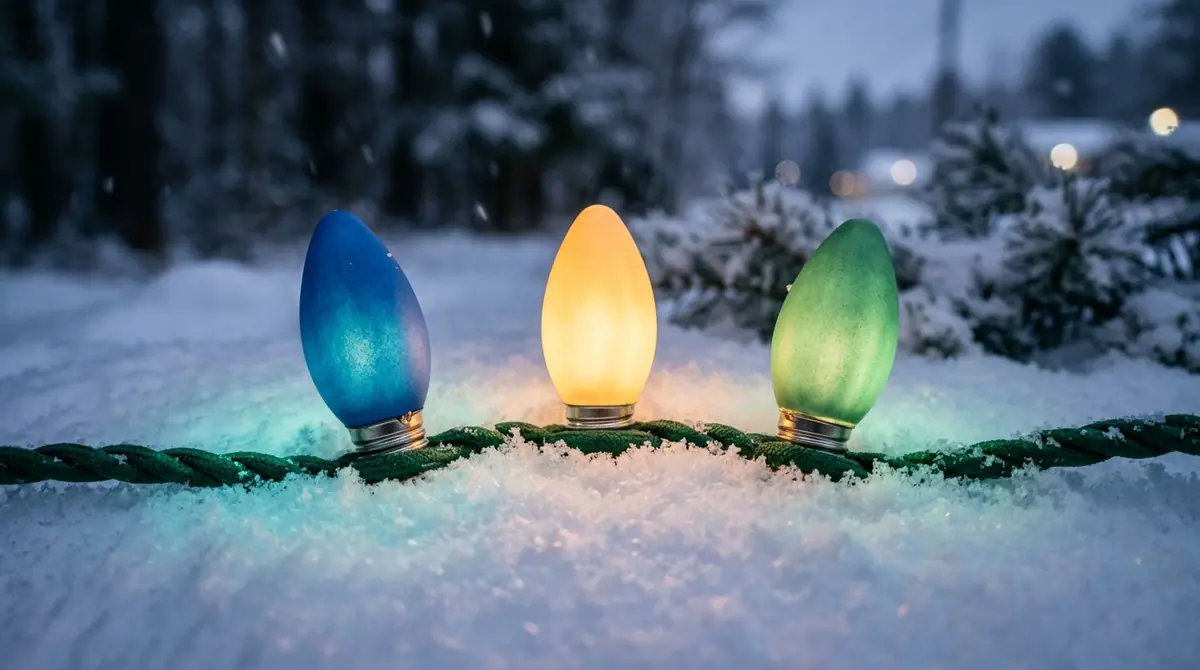 Ceramic bulbs glowing in snow