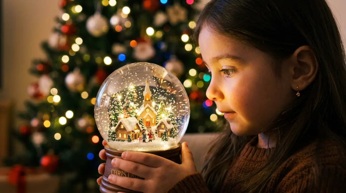 Child holding snow globe