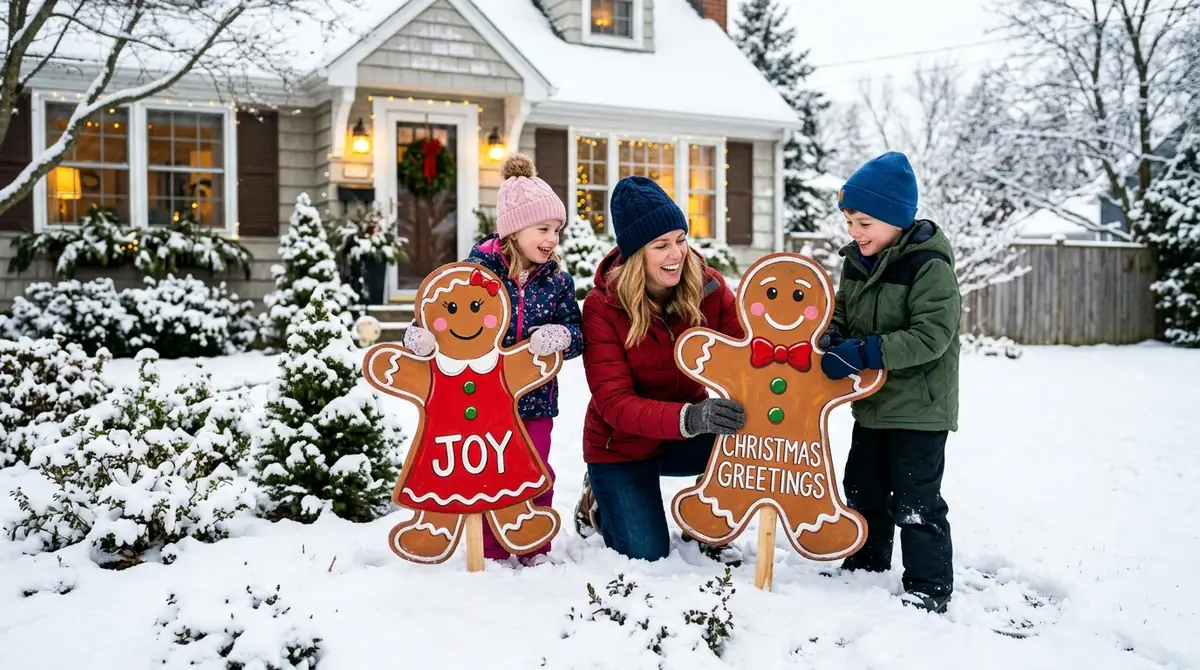 Children helping mother decorate