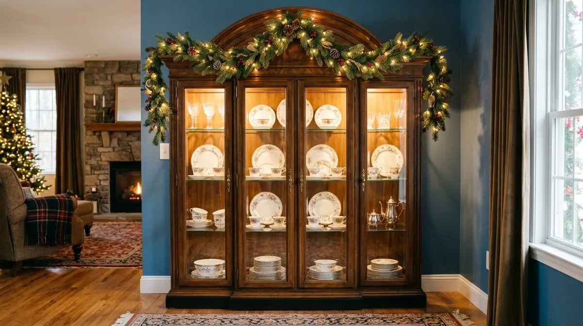 China cabinet decorated with gar