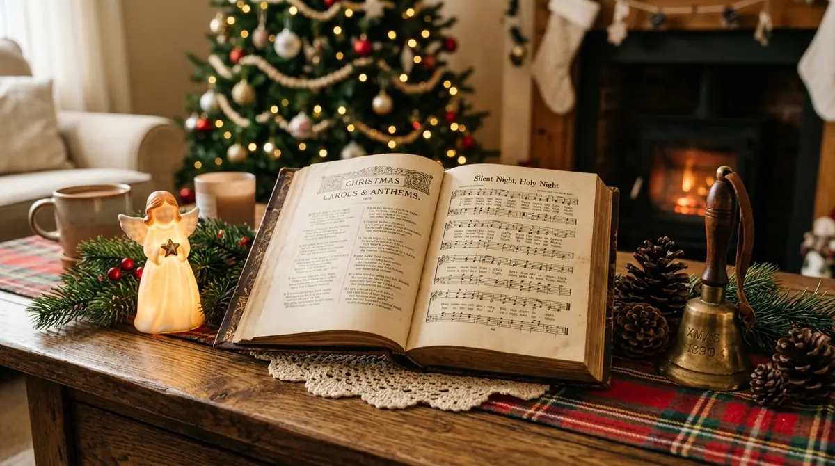 Christmas carol book on table