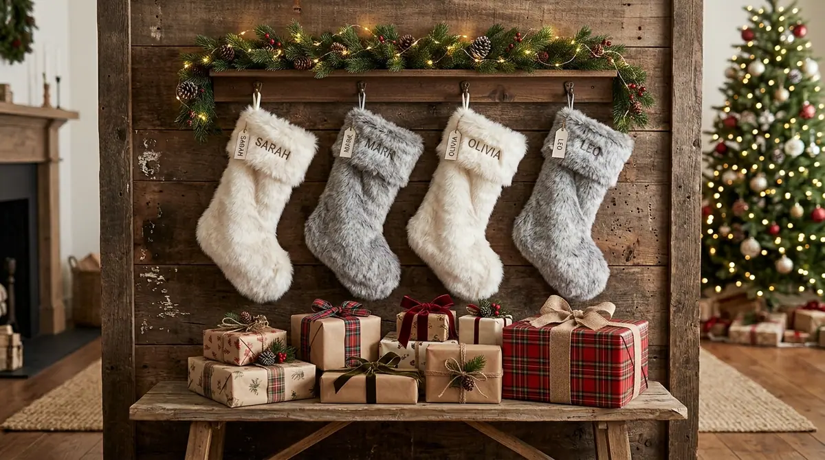 Christmas stockings hanging on wall