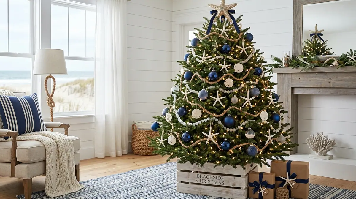 Coastal christmas tree decorated