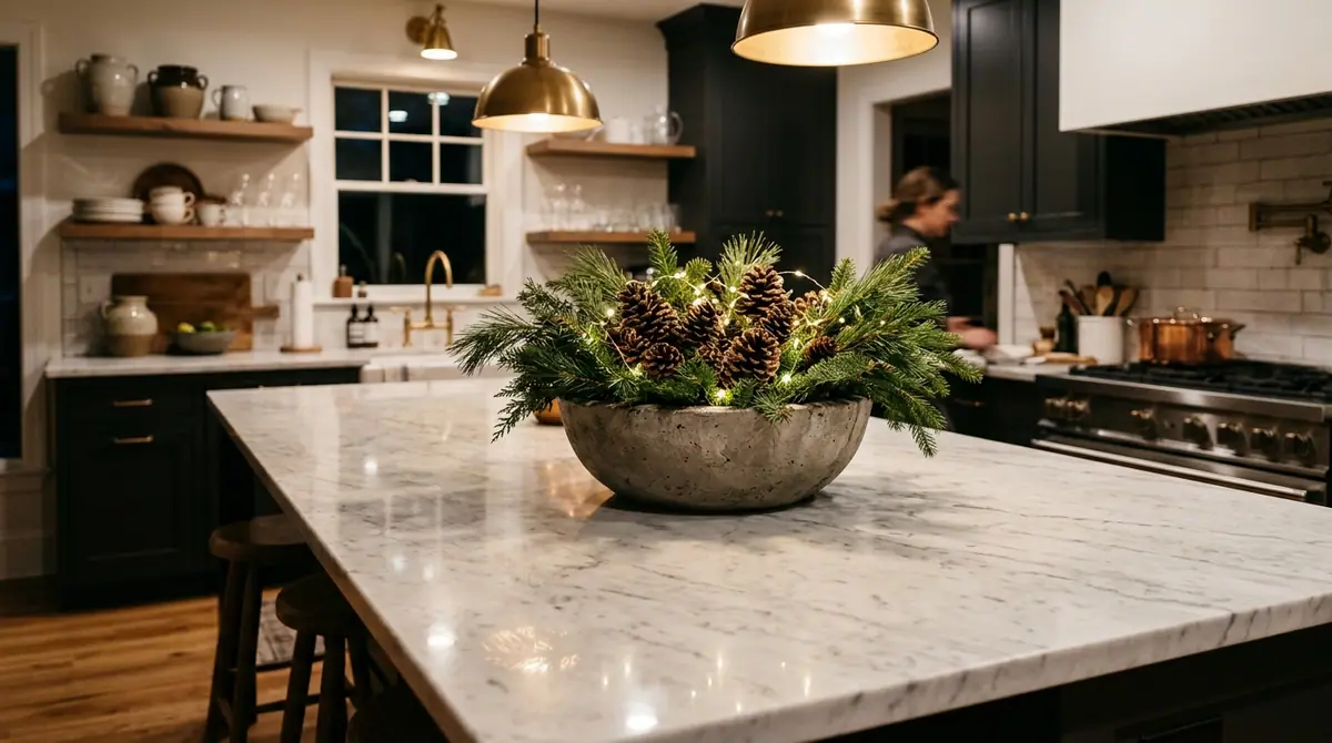 Concrete bowl with pine branches
