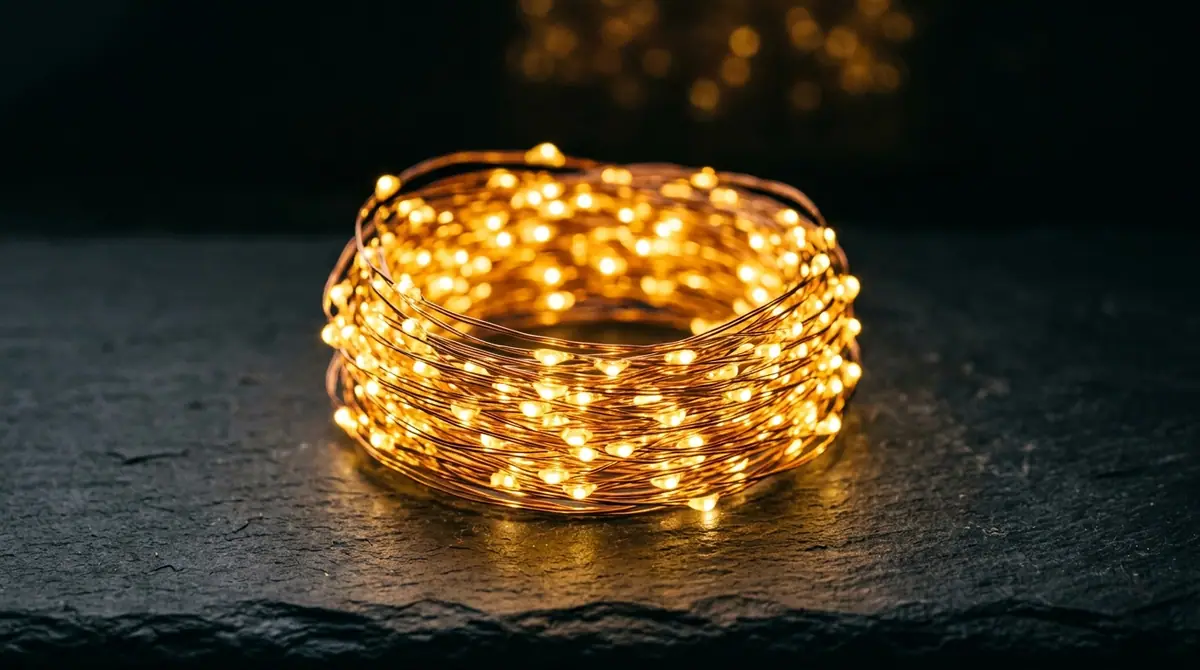 Copper wire lights on slate
