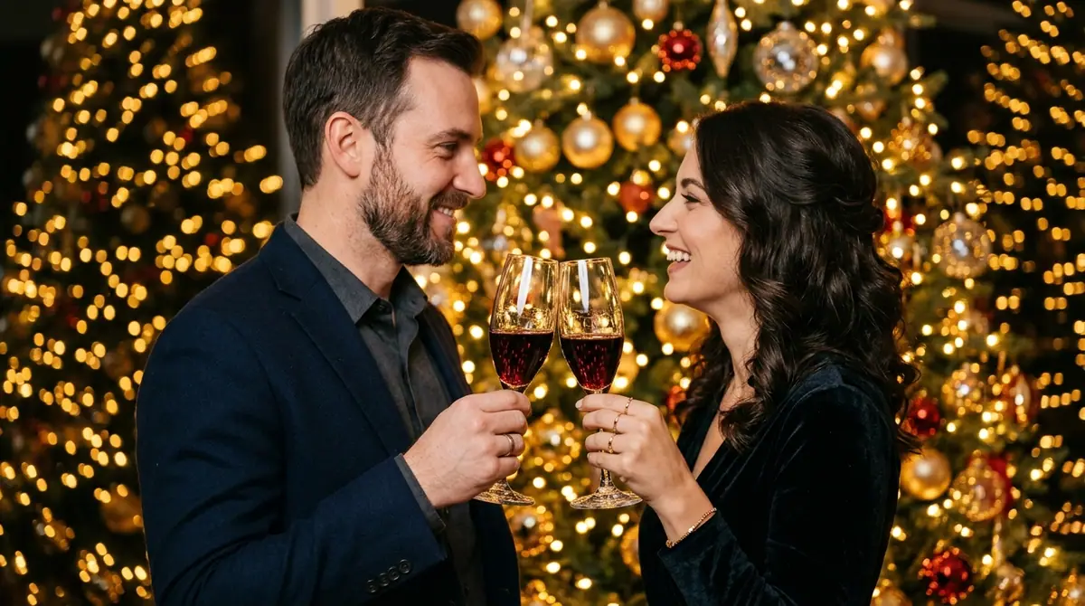 Couple clinking wine glasses
