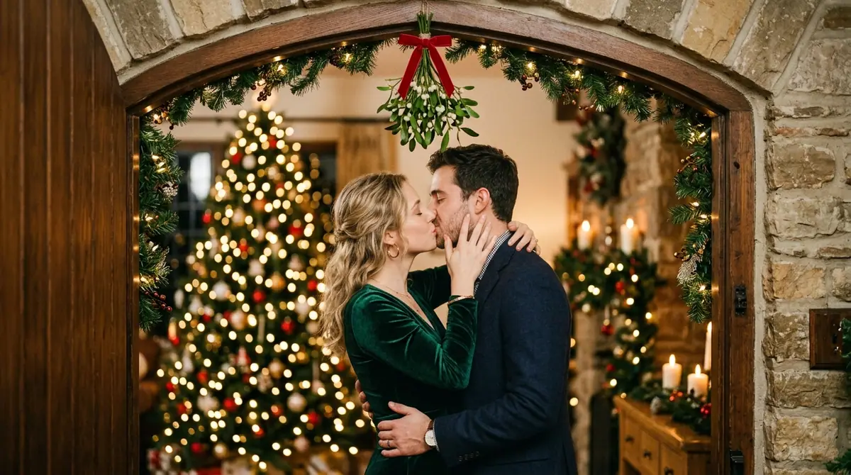 Couple sharing sweet kiss