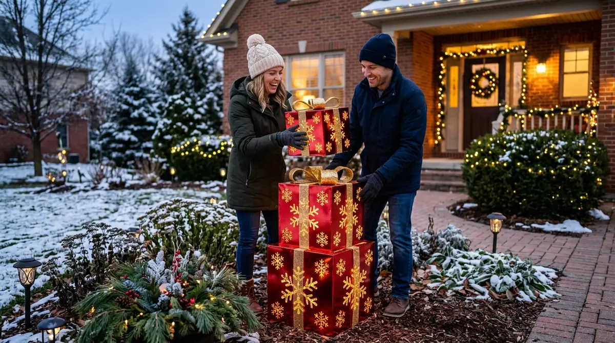 Couple stacking gift boxes