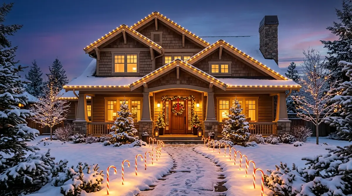 Craftsman house decorated for ch