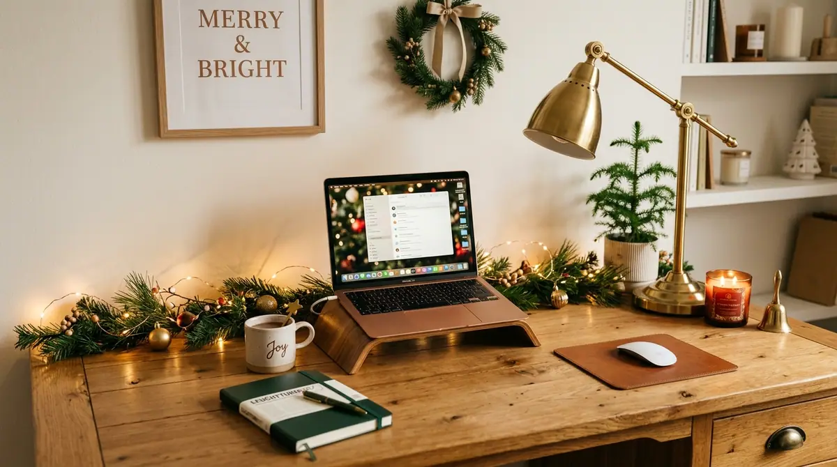 Decorated christmas home office