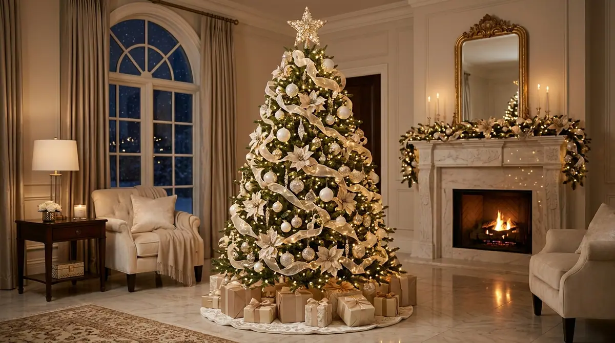 Decorated christmas tree in room