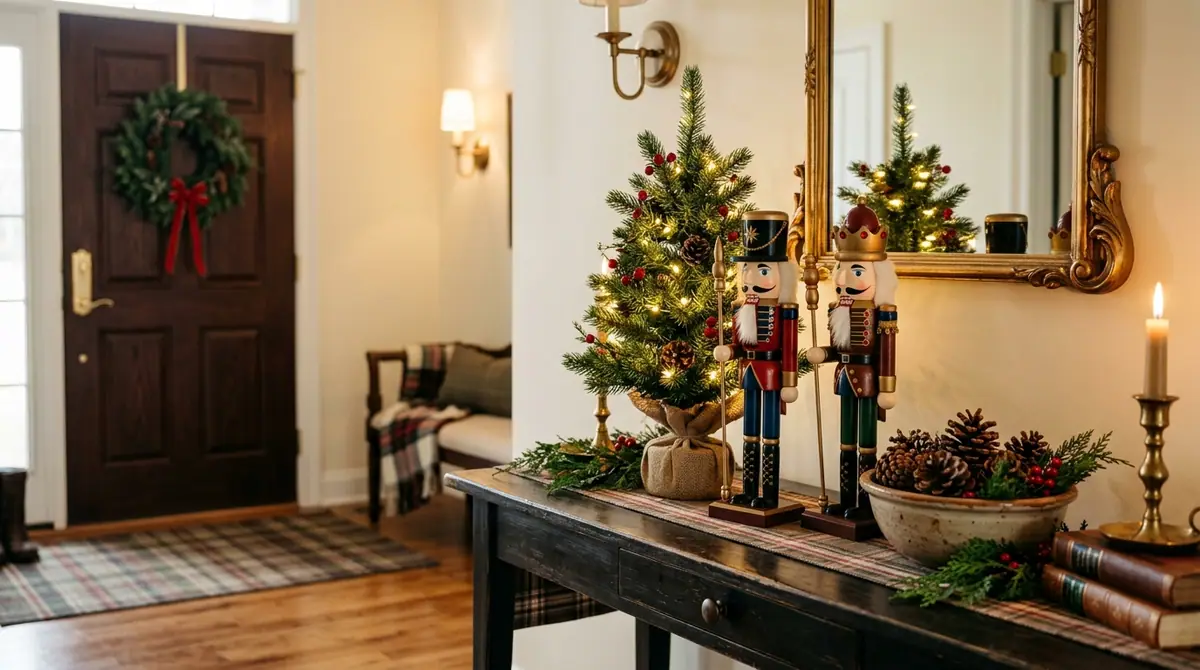 Entryway table with nutcrackers