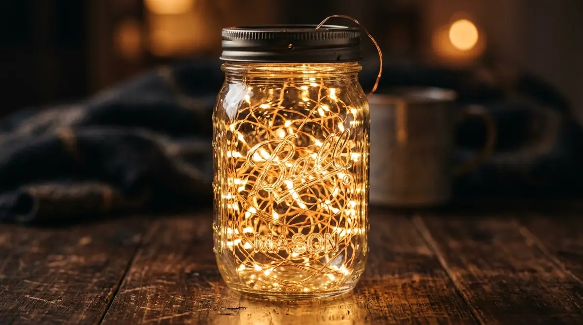 Fairy lights in mason jar