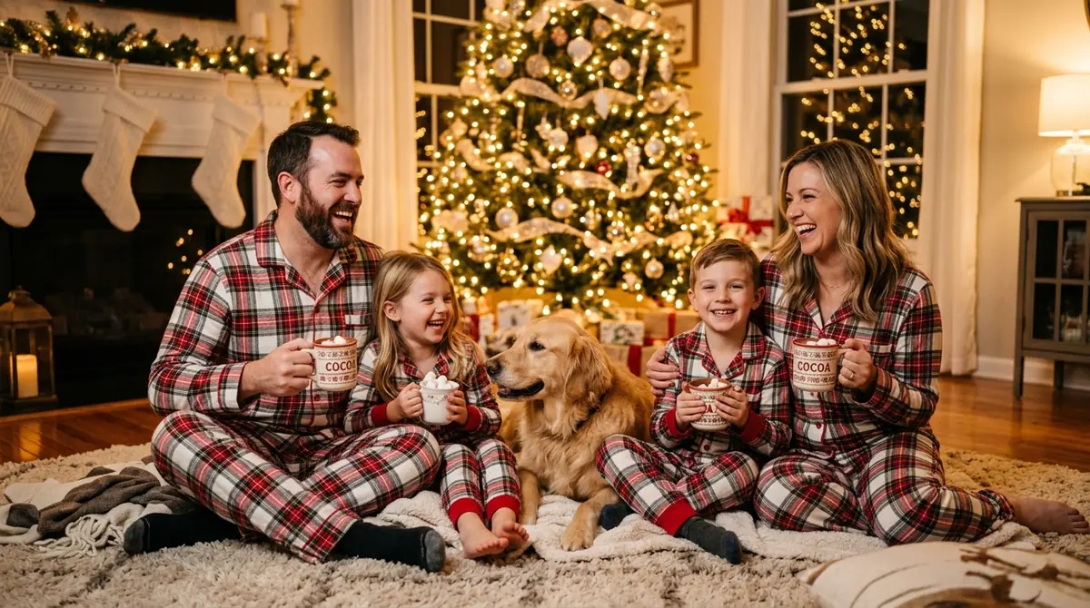 Family and dog by christmas