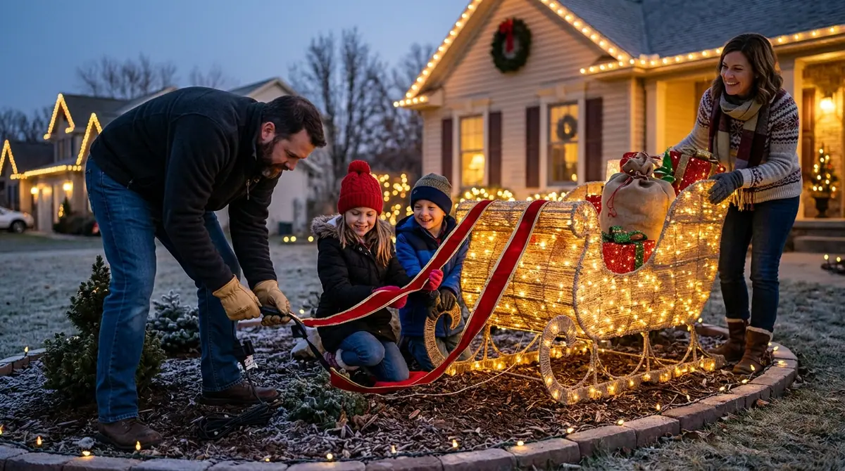 Family assembling santa sleigh d