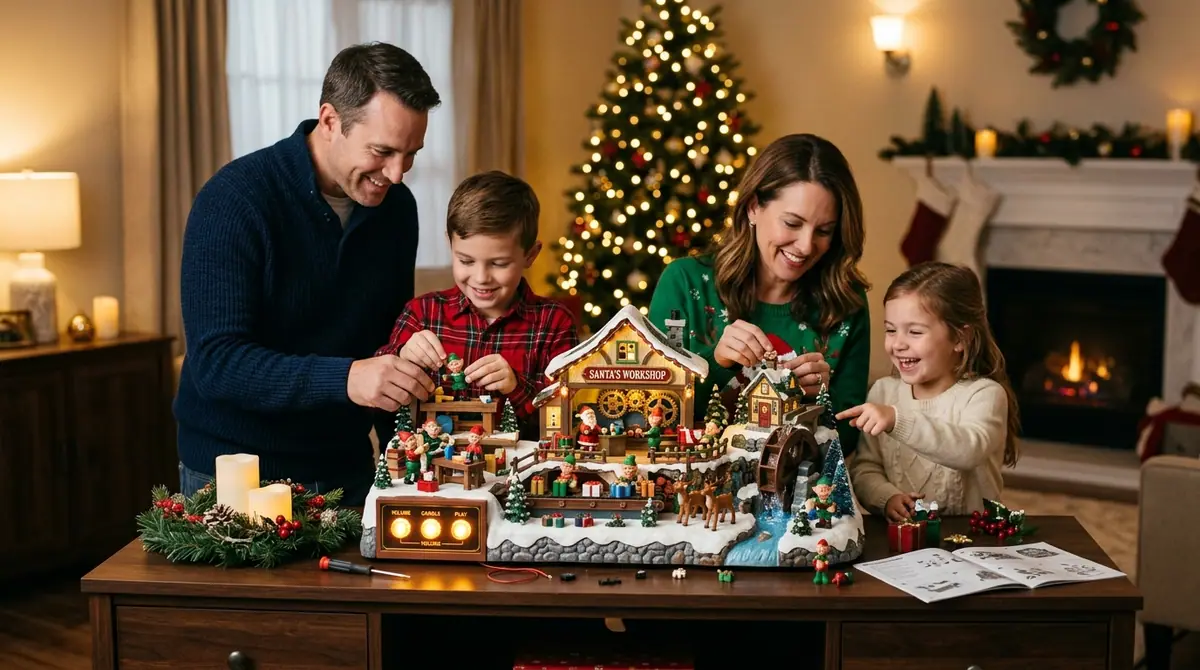 Family assembling santa workshop