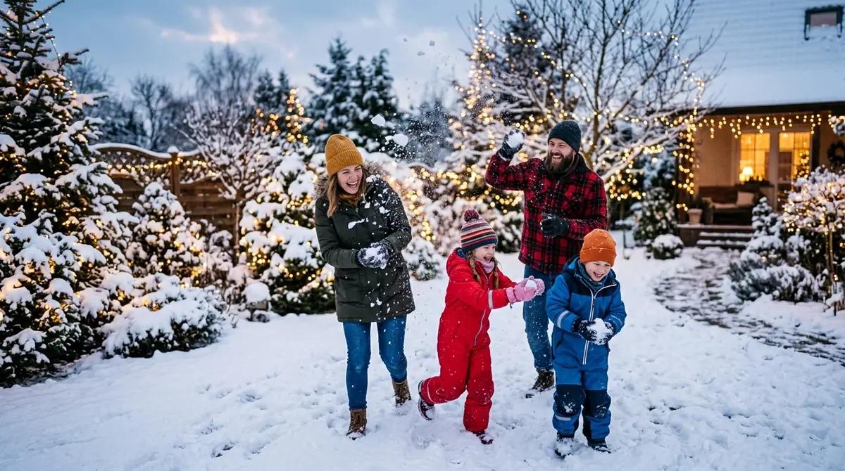 Family having snowball fight