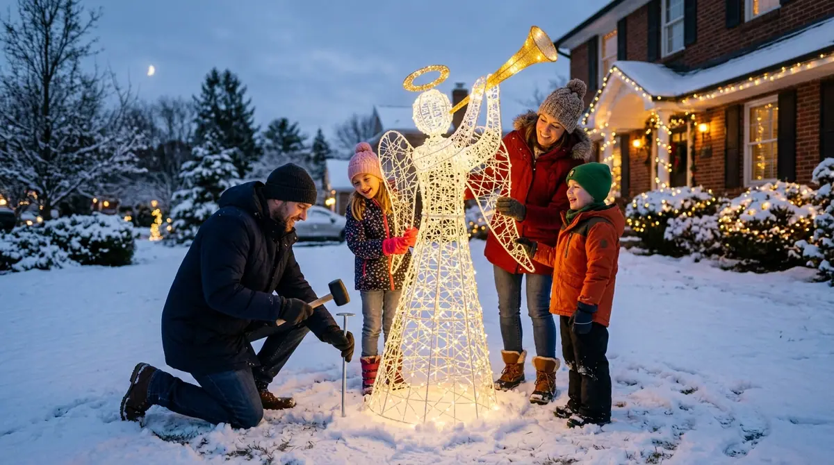Family installing illuminated an