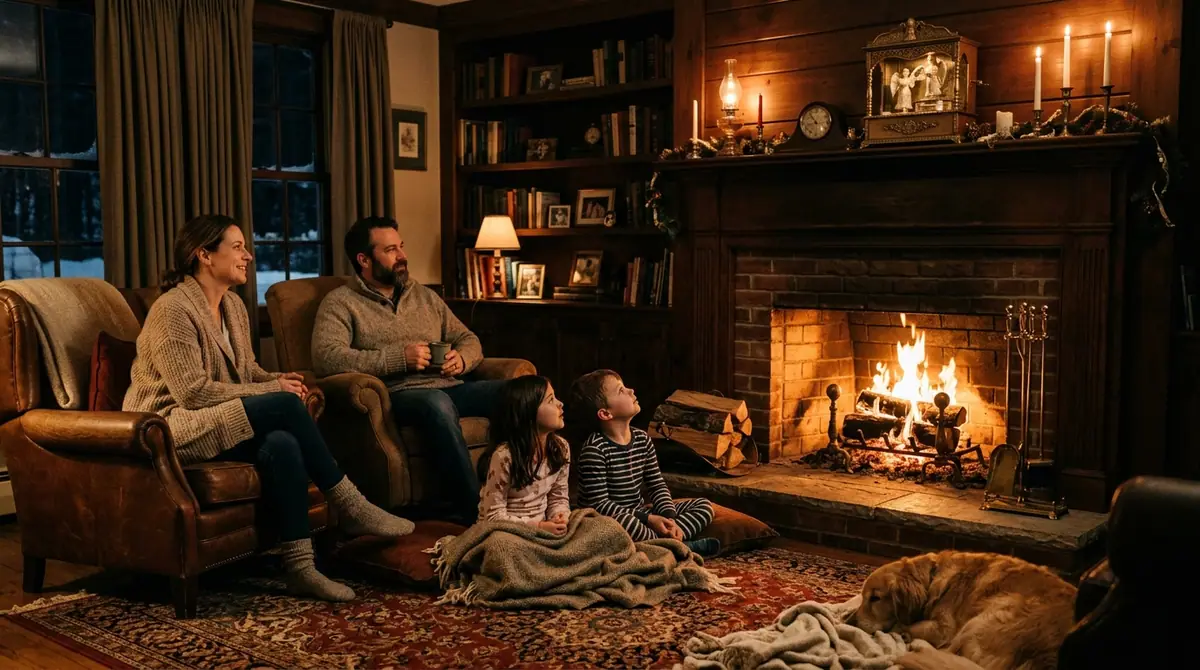 Family listening to music box