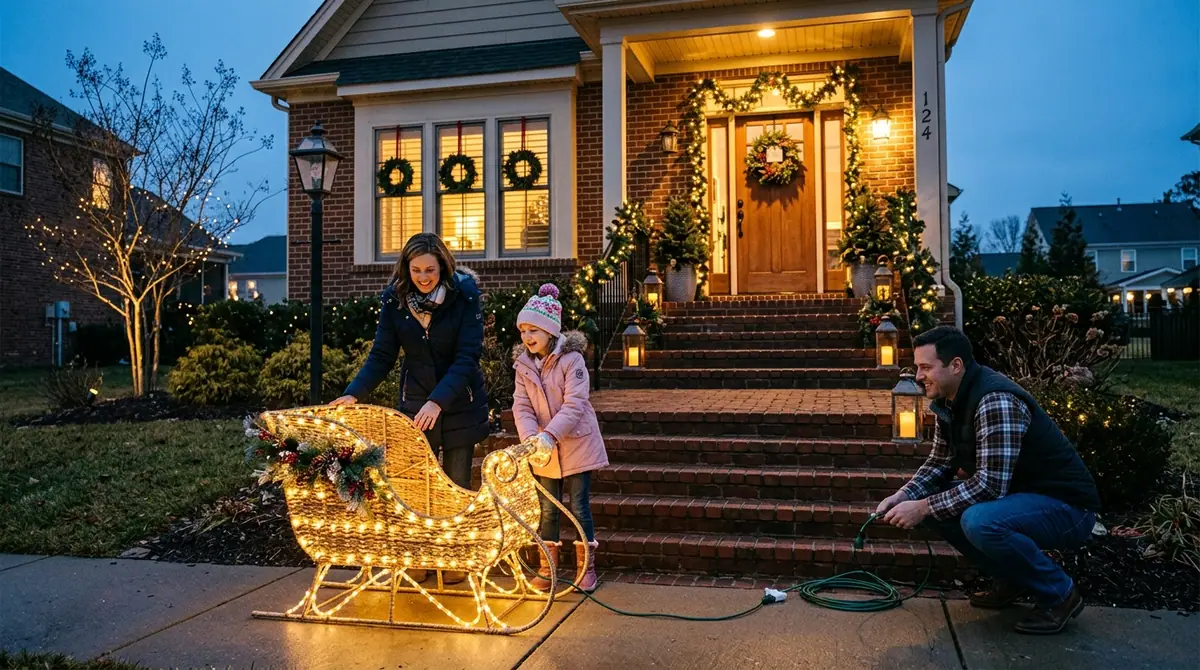 Family placing glowing rattan sl
