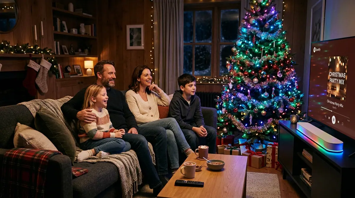 Family watching christmas tree l