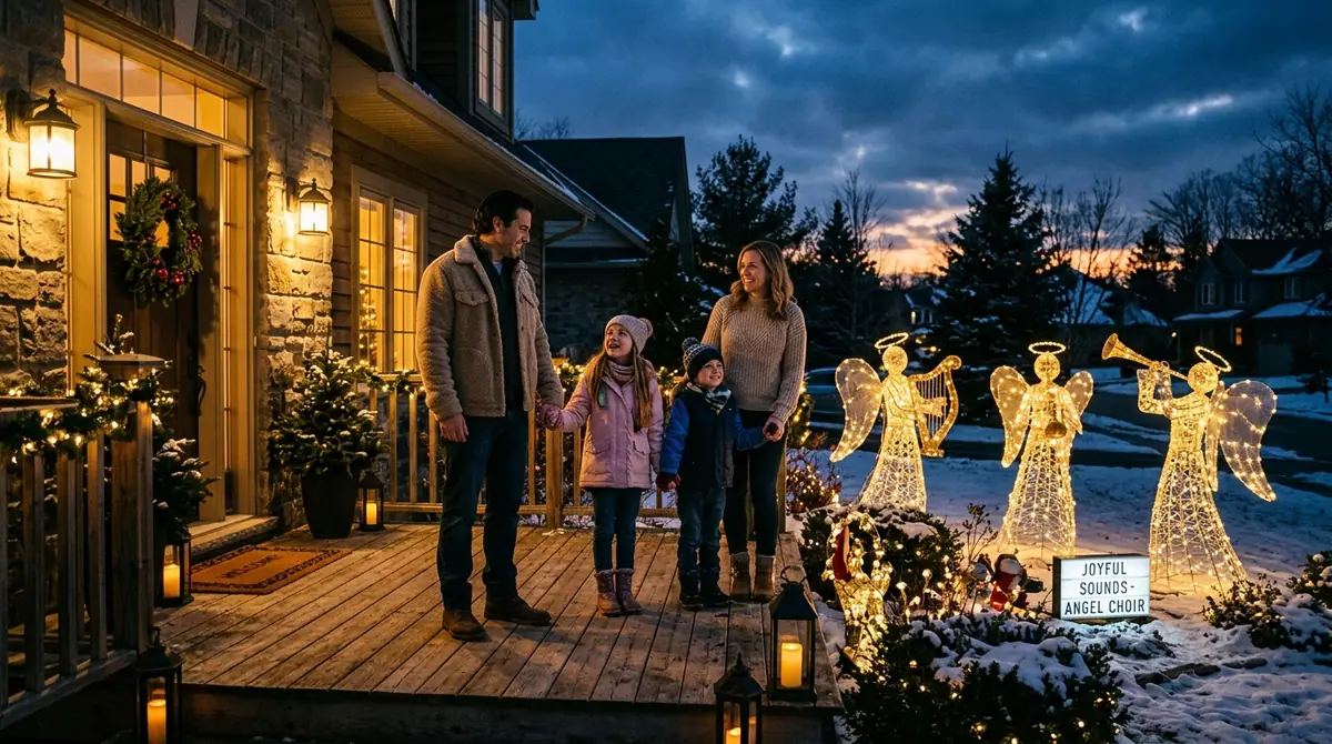 Family watching holiday light di