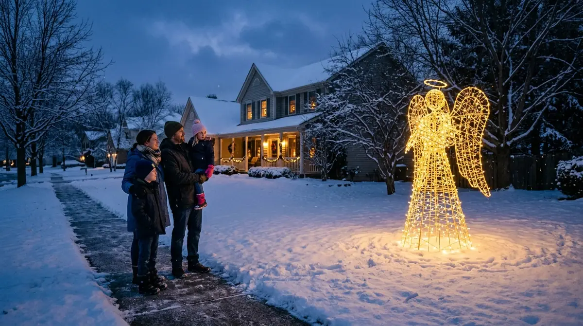 Family watching illuminated ange