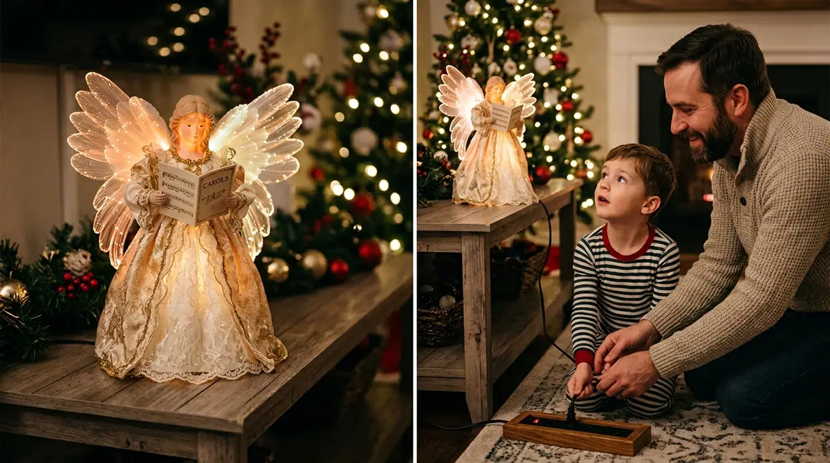 Father and son plugging angel