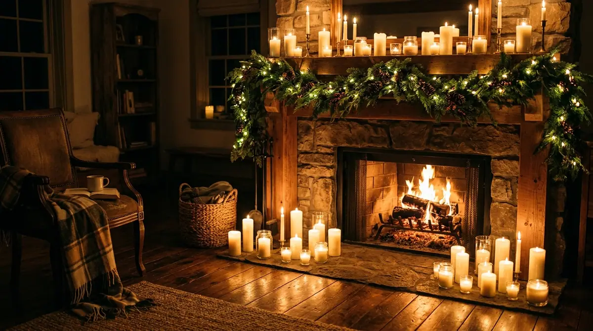 Fireplace with glowing candles