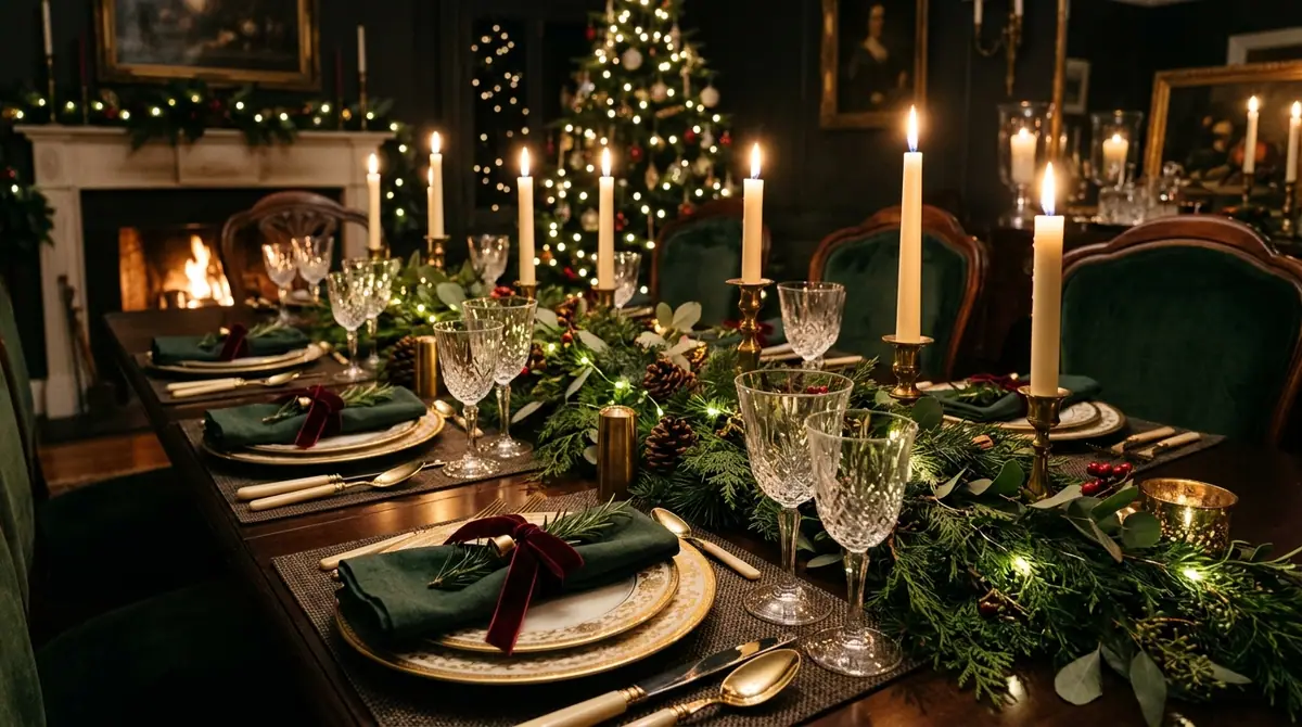 Formal christmas dinner table setup