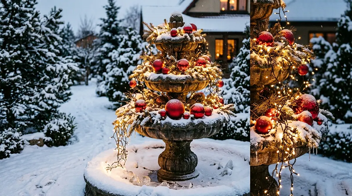 Fountain decorated with lights a