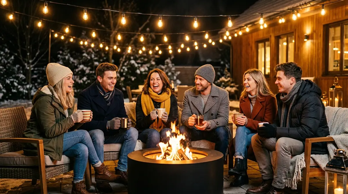 Friends gathered around fire pit