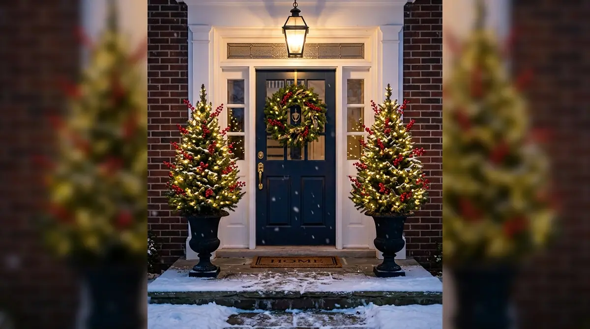 Front door with holiday decor