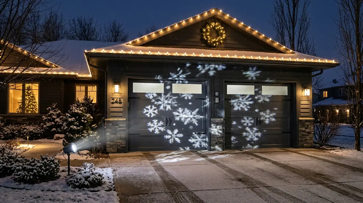 Garage illuminated by snowflake
