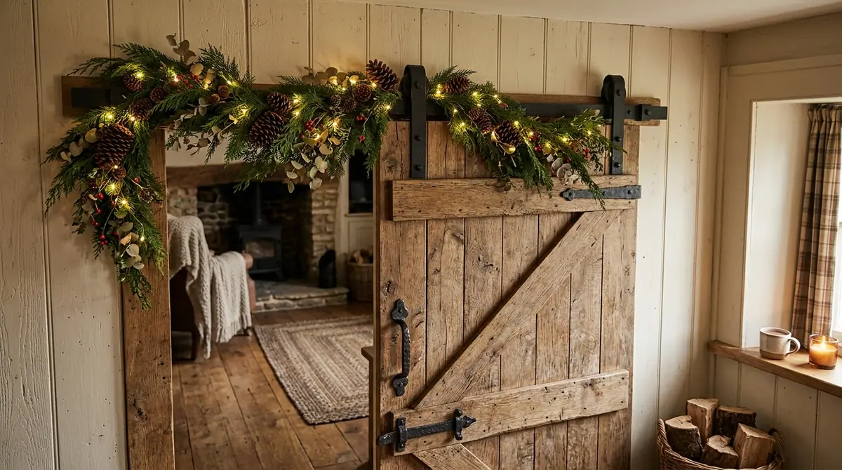 Garland on barn door track