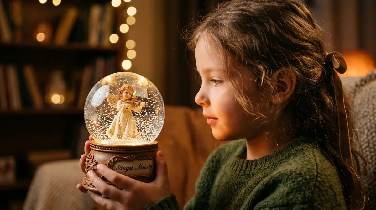 Girl holding snow globe