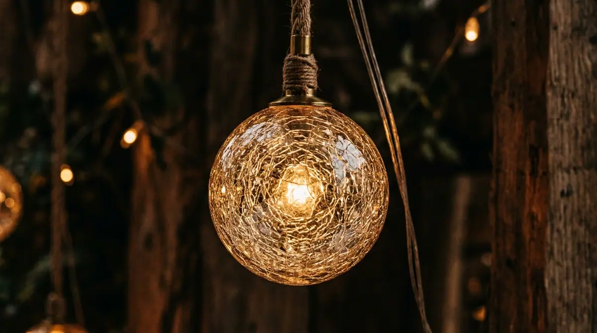 Glass sphere string light glowing