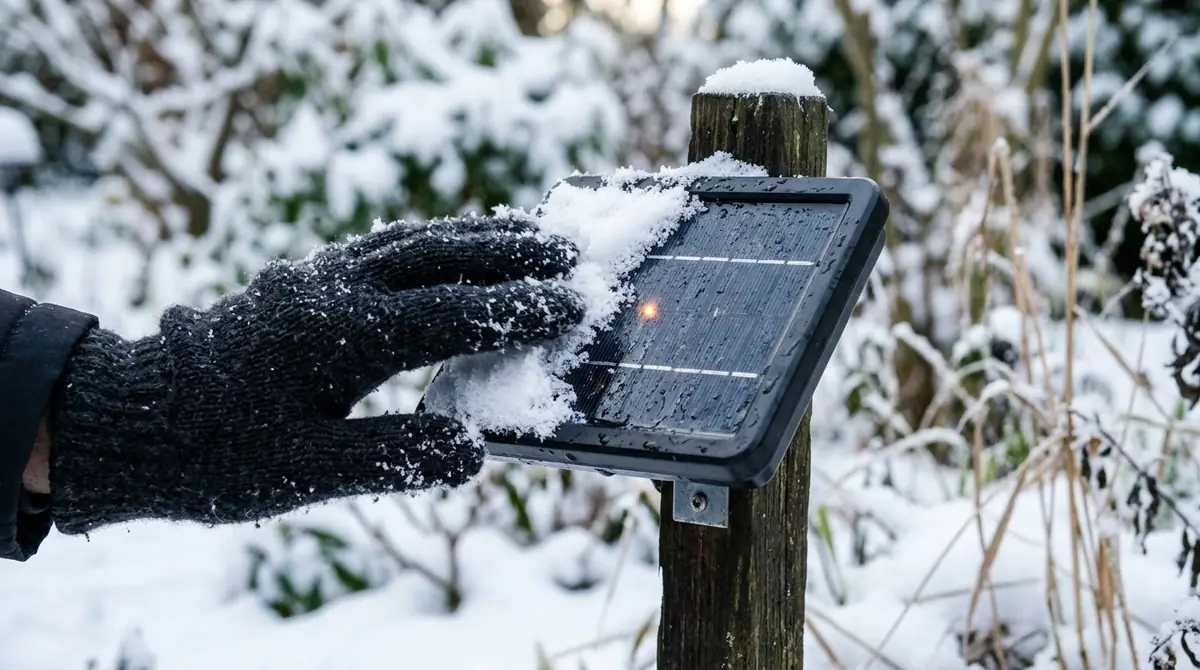 Gloved hand wiping solar panel