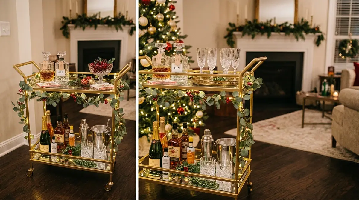 Gold bar cart decorated for
