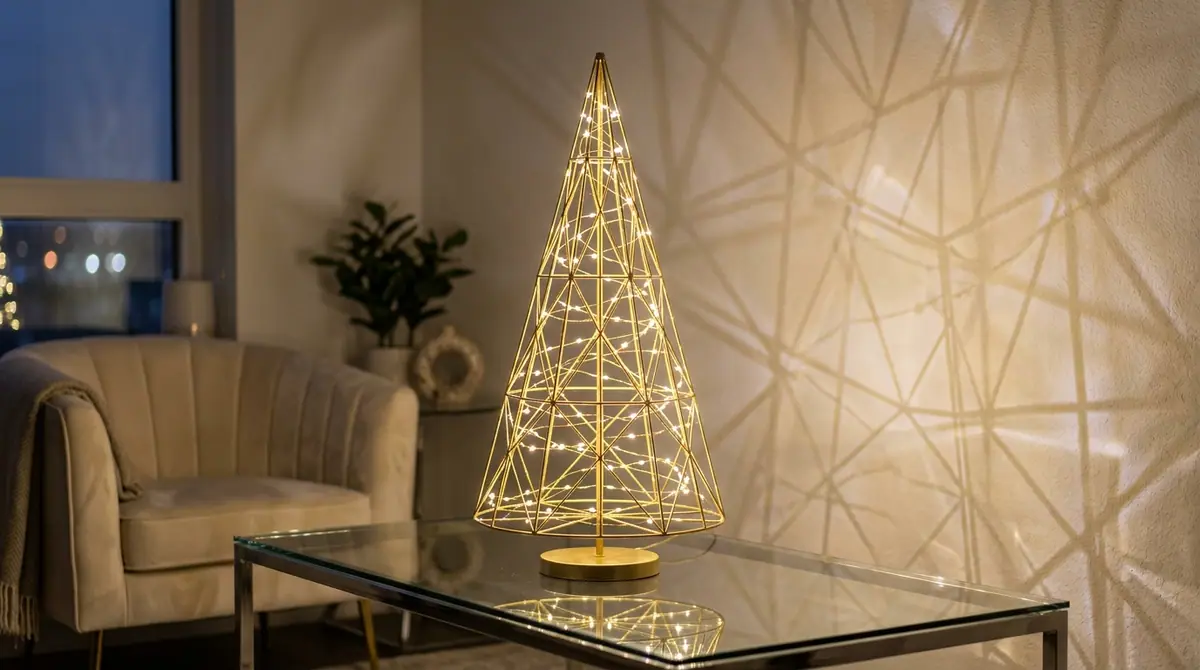 Gold wireframe cone tree resting