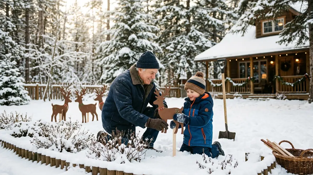 Grandfather and boy installing r