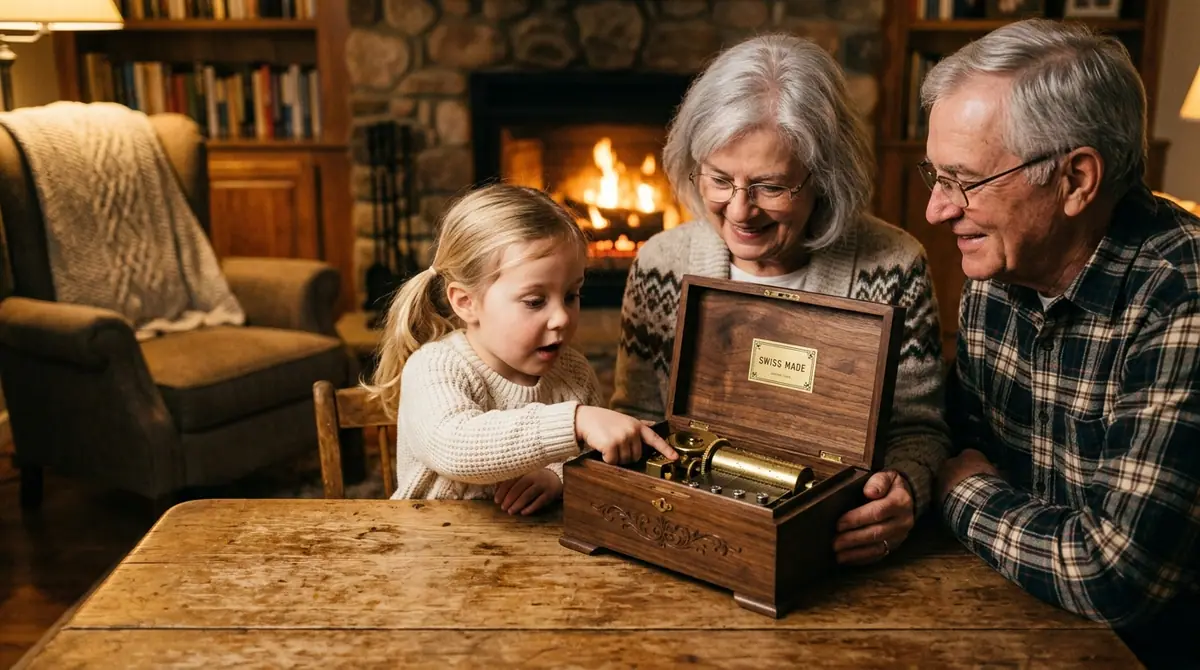 Grandparents showing music box t