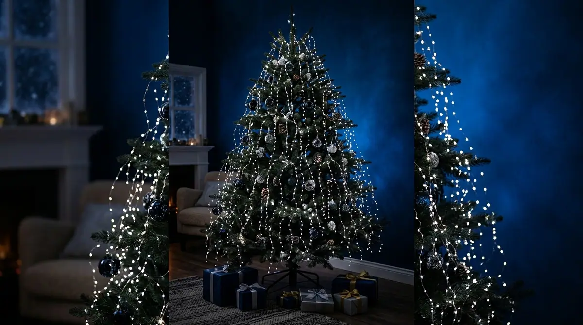 Green spruce tree with lights